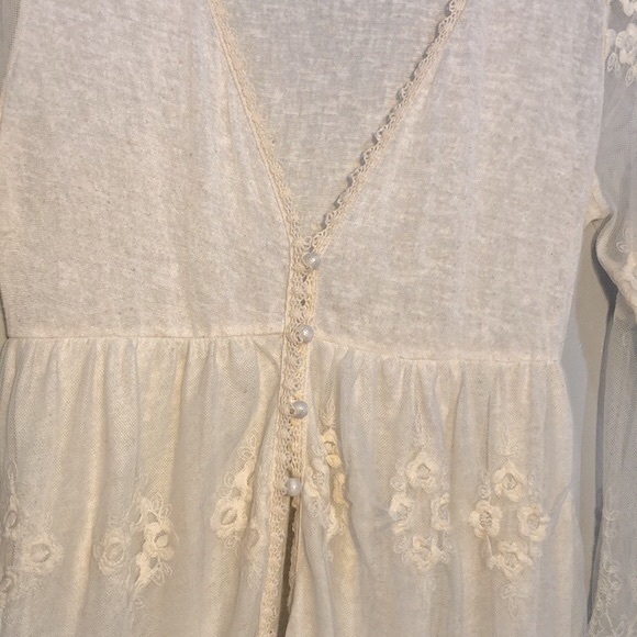 A’REVE | Women’s Cream Linen Blend Button Tie Back Long Lace Cardigan size S - Picture 5 of 15